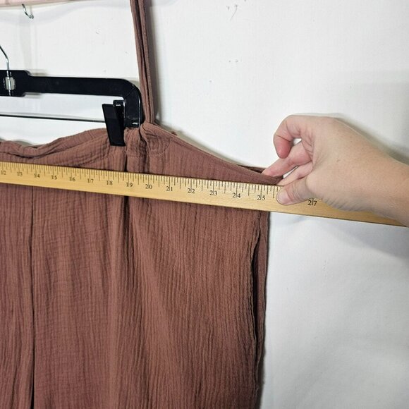 Bucket List Brown Gauzy Jumpsuit Overall Adjustable Straps Wide Legs Oversized S - Picture 6 of 13